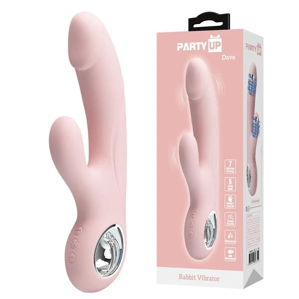 Party Up DAVE Rabbit Vibe -  -  19 cm USB Rechargeable Rabbit Vibrator Party Up Discreet Intimate Essentials.