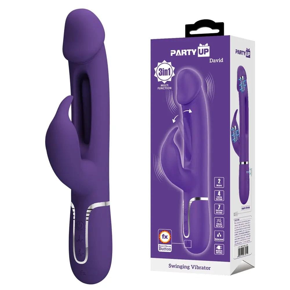 Party Up DAVID Swinging Vibe -  -  23.2 cm USB Rechargeable Rabbit Vibrator with Flicking Arm Party Up Discreet Intimate Essentials.
