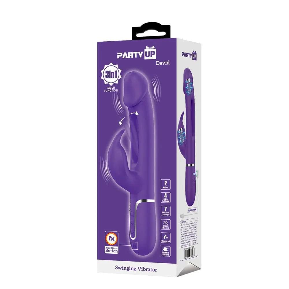 Party Up DAVID Swinging Vibe -  -  23.2 cm USB Rechargeable Rabbit Vibrator with Flicking Arm Party Up Discreet Intimate Essentials.