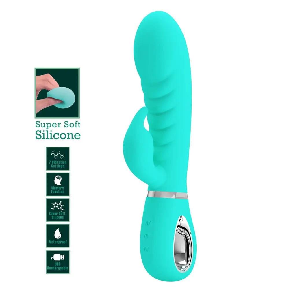 Party Up EDWARD Rabbit Vibe - Teal - Teal 20 cm USB Rechargeable Rabbit Vibrator Party Up Discreet Intimate Essentials.