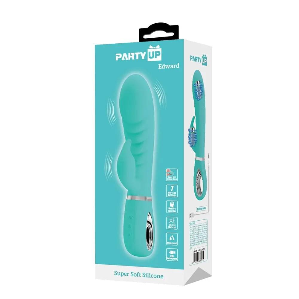 Party Up EDWARD Rabbit Vibe - Teal - Teal 20 cm USB Rechargeable Rabbit Vibrator Party Up Discreet Intimate Essentials.