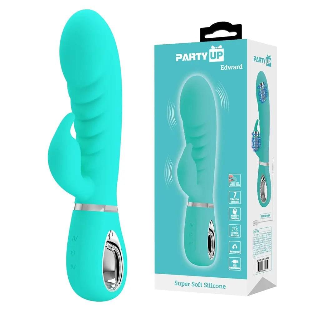 Party Up EDWARD Rabbit Vibe - Teal - Teal 20 cm USB Rechargeable Rabbit Vibrator Party Up Discreet Intimate Essentials.