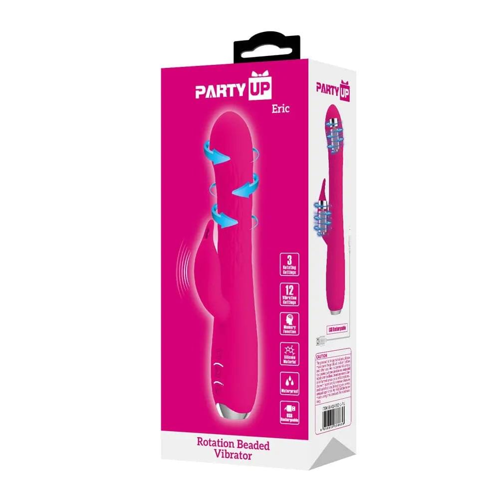 Party Up ERIC Rotating Beads Vibrator -  -  20.5 cm USB Rechargeable Rabbit Vibrator with Rotating Bead Shaft Party Up Discreet Intimate Essentials.