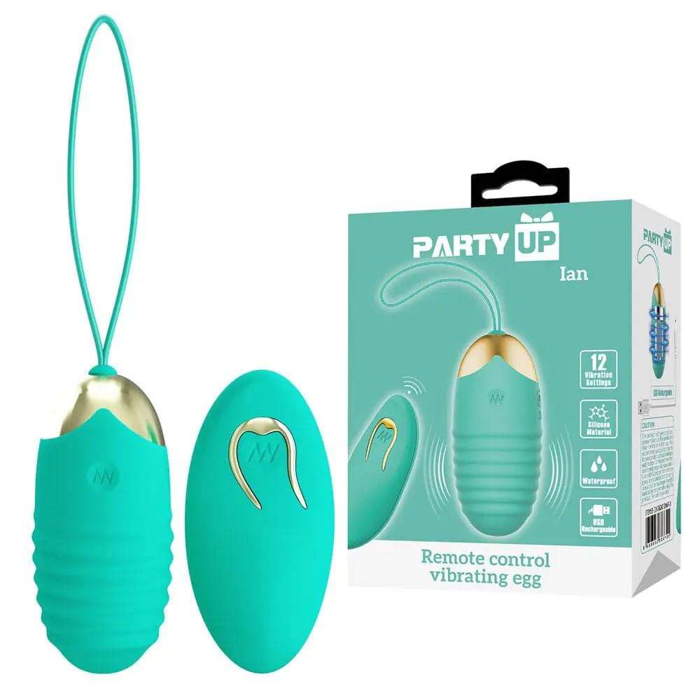 Party Up IAN Remote Egg - Teal - Teal USB Rechargeable Vibrating Egg with Wireless Remote Party Up Discreet Intimate Essentials.