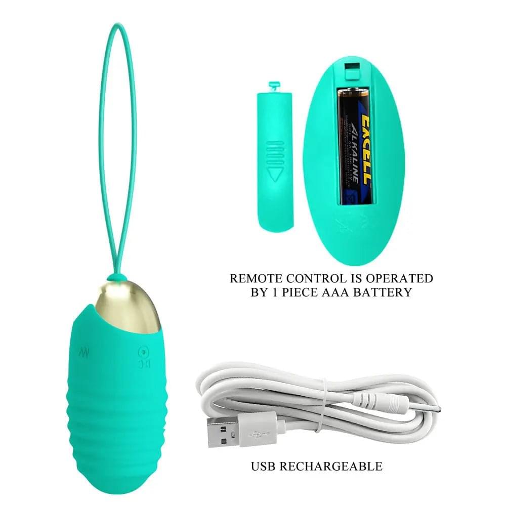 Party Up IAN Remote Egg - Teal - Teal USB Rechargeable Vibrating Egg with Wireless Remote Party Up Discreet Intimate Essentials.