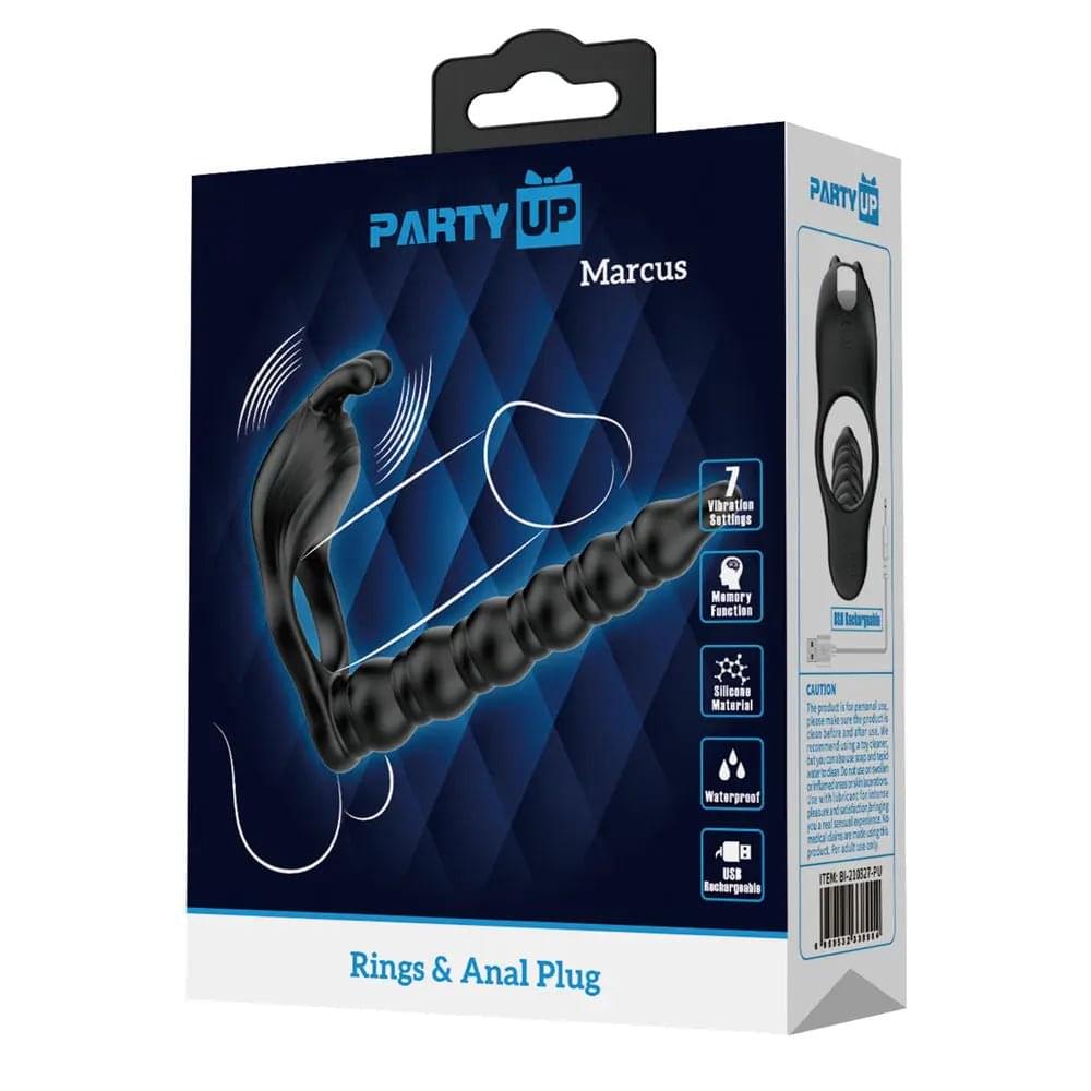Party Up MARCUS Ring & Anal Plug -  USB Rechargeable Vibrating Cock Ring with Double Penetrator Party Up Discreet Intimate Essentials.