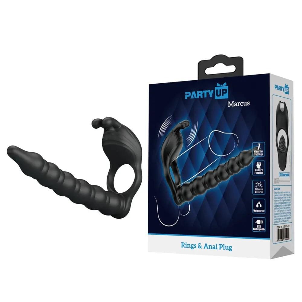 Party Up MARCUS Ring & Anal Plug -  USB Rechargeable Vibrating Cock Ring with Double Penetrator Party Up Discreet Intimate Essentials.