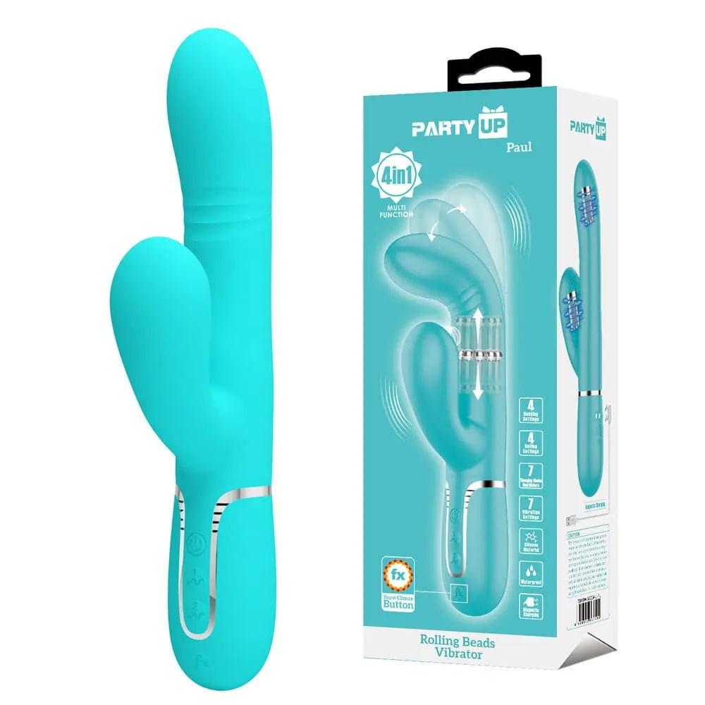 Party Up PAUL Rolling Beads Vibrator - Teal - Teal 22.6 cm USB Rechargeable Thrusting Rabbit Vibrator Party Up Discreet Intimate Essentials.