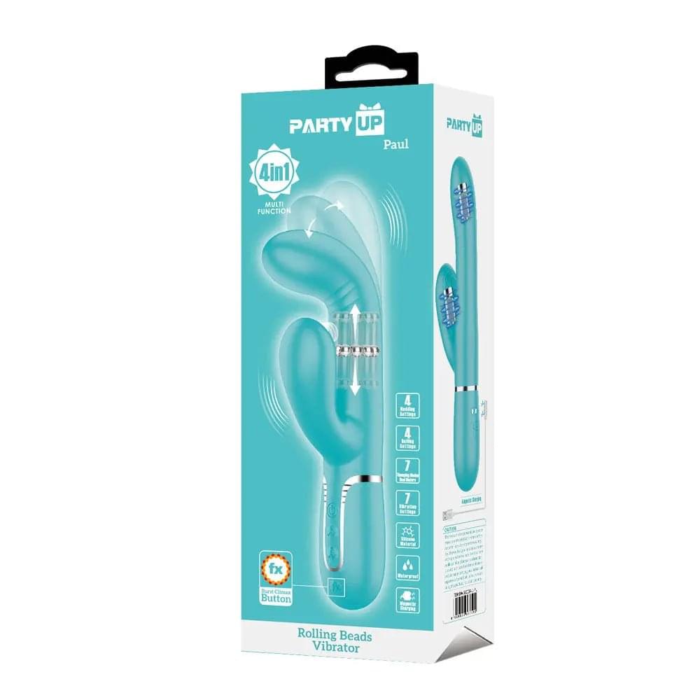 Party Up PAUL Rolling Beads Vibrator - Teal - Teal 22.6 cm USB Rechargeable Thrusting Rabbit Vibrator Party Up Discreet Intimate Essentials.