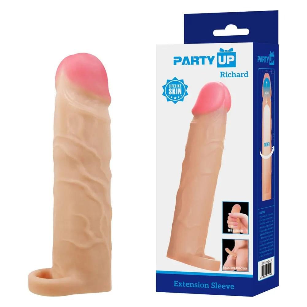 Party Up RICHARD 3 Inch Extender Sleeve -  3 Inch Penis Extender Sleeve with Ball Strap Party Up Discreet Intimate Essentials.