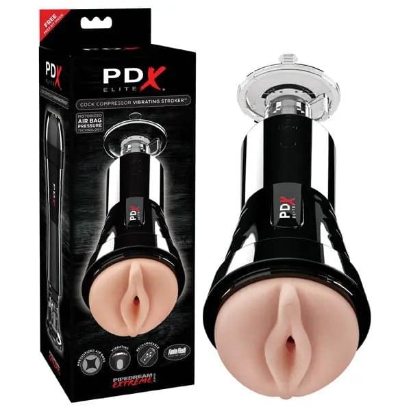 PDX Elite Cock Compressor Vibrating Stroker -  USB Rechargeable Vibrating Pussy Stroker with Suction Base Pipedream Discreet Intimate Essentials.