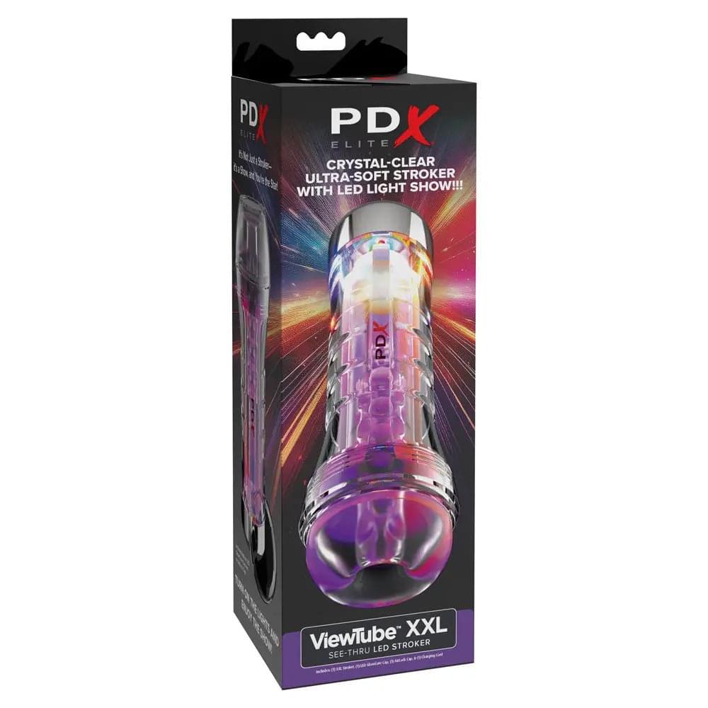 PDX Elite ViewTube XXL LED Stroker - Clear Stroker with LED Lights Pipedream Discreet Intimate Essentials.