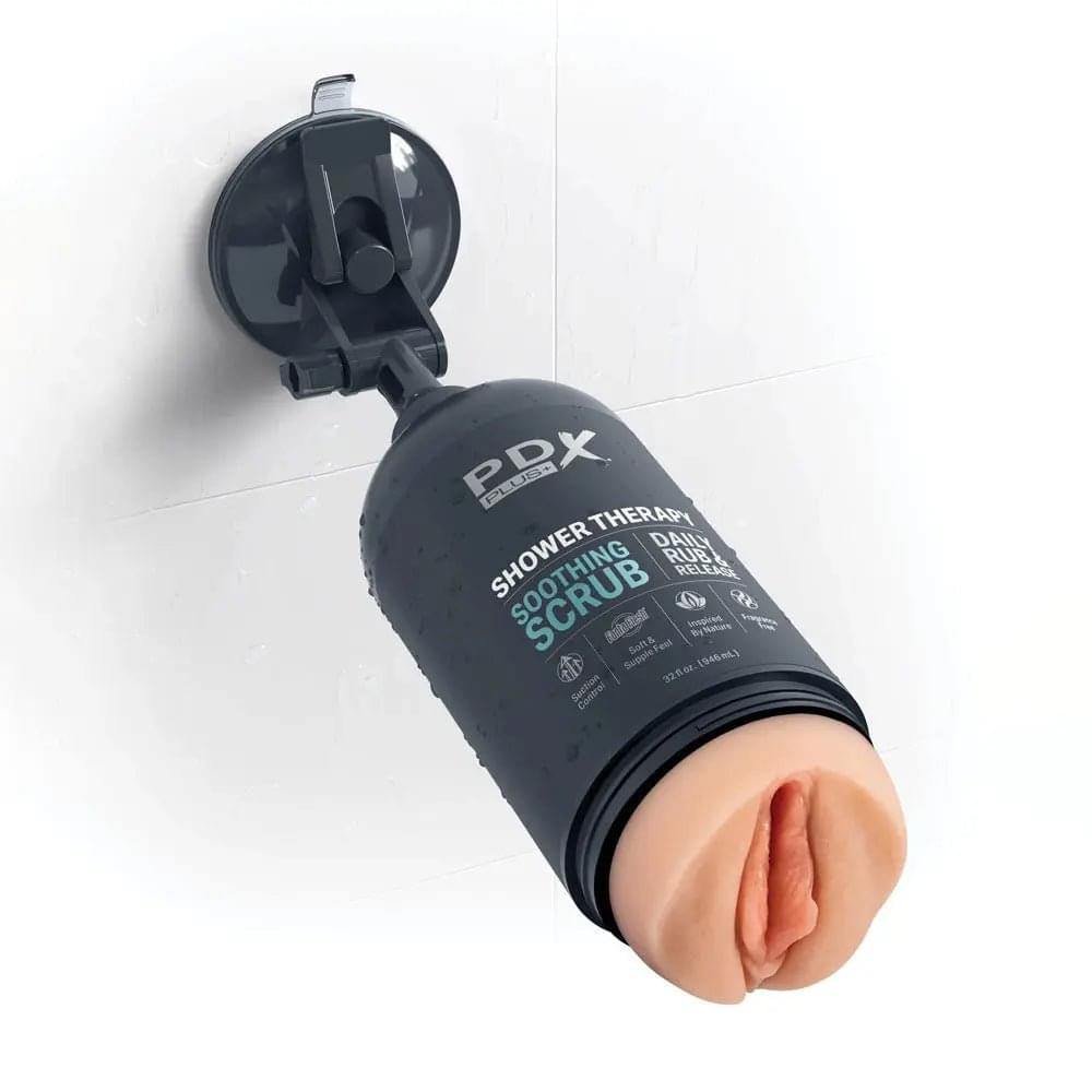 PDX Plus Shower Therapy - Soothing Scrub -  -  Discreet Vagina Stroker with Suction Base Pipedream Discreet Intimate Essentials.
