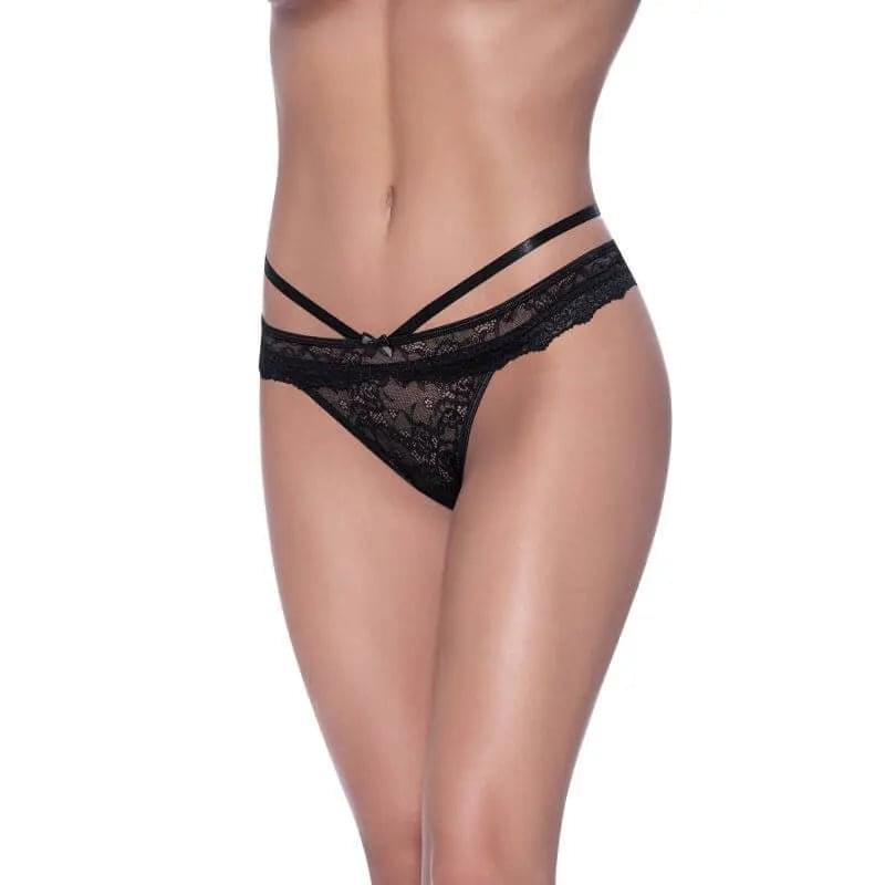 Peek-A-Boo Cheeky Panty Black Exposed Lingerie Discreet Intimate Essentials.