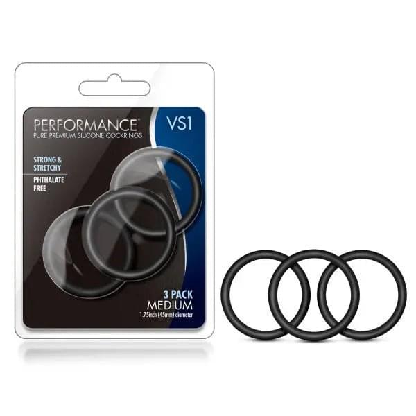 Performance VS1 Pure Premium Silicone Cockrings -  Medium Cock Rings - Set of 3 Blush Novelties Discreet Intimate Essentials.