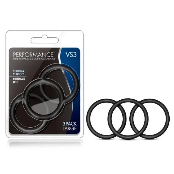 Performance VS3 Pure Premium Silicone Cockrings -  Large Cock Rings - Set of 3 Blush Novelties Discreet Intimate Essentials.
