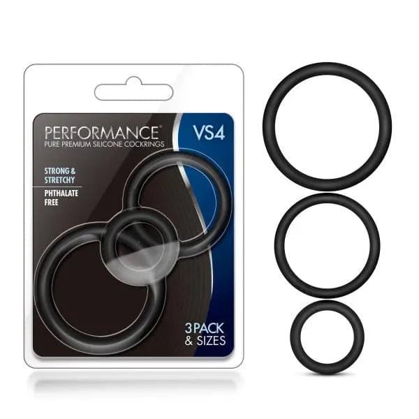 Performance VS4 Pure Premium Silicone Cockrings - Black Cock Rings - Set of 3 Sizes Blush Novelties Discreet Intimate Essentials.