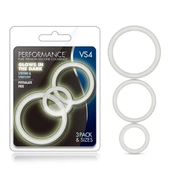 Performance VS4 Pure Premium Silicone Cockrings - Glow In The Dark Cock Rings - Set of 3 Sizes Blush Novelties Discreet Intimate Essentials.