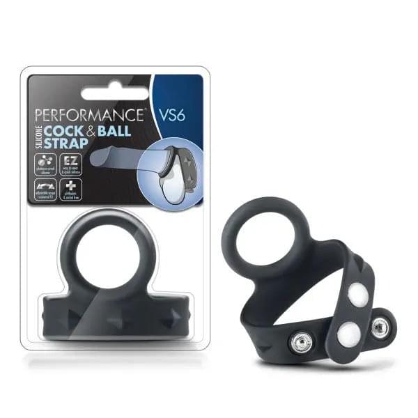 Performance VS6 Silicone Cock & Ball Strap - Black Cock Ring with Adjustable Ball Strap Blush Novelties Discreet Intimate Essentials.
