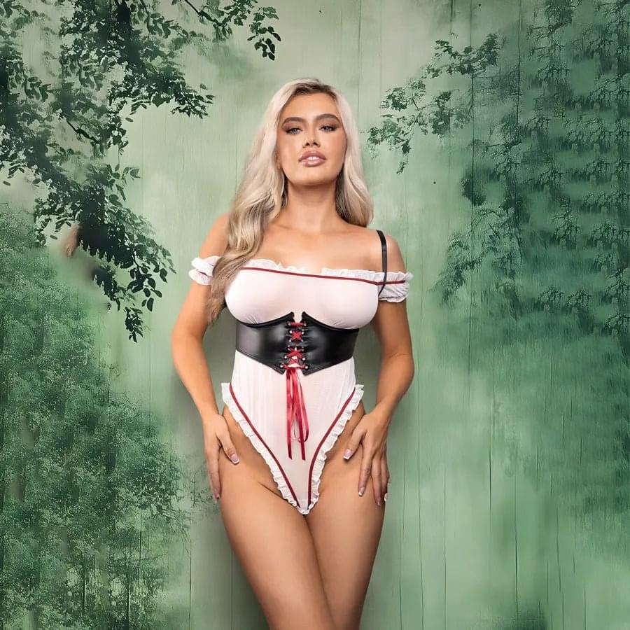 PLAY DANGEROUS DARLING - SM - /Red Fairytale Costume Set - S/M Size Fantasy Lingerie Discreet Intimate Essentials.