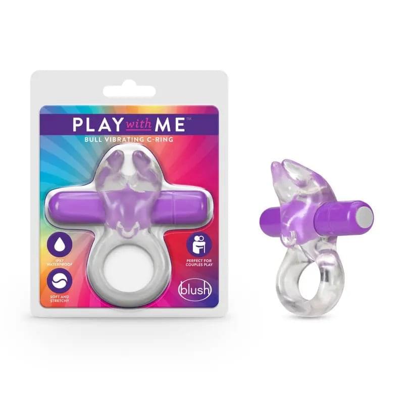 Play With Me Bull Vibrating C-Ring - Clear/ Vibrating Cock Ring Blush Novelties Discreet Intimate Essentials.