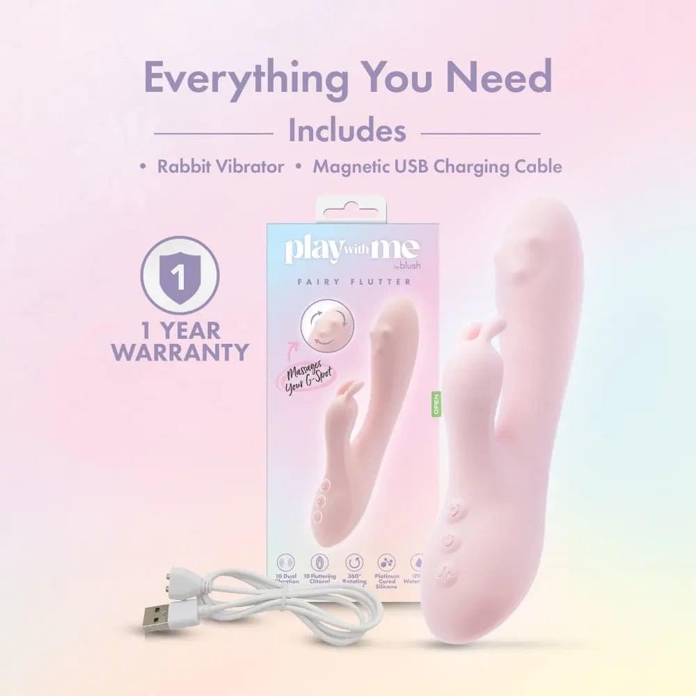 Play With Me - Fairy Flutter -  19.7 cm USB Rechargeable Rabbit Vibrator Blush Novelties Discreet Intimate Essentials.