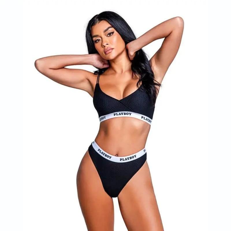 Playboy Lifestyle Bunny 2 Pc Set Black Playboy Lingerie Discreet Intimate Essentials.