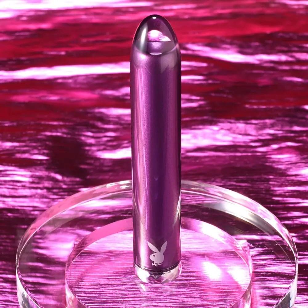 Playboy Pleasure AMETHYST -  12.4 cm USB Rechargeable Glass Tipped Mini Vibrator Playboy Pleasure Discreet Intimate Essentials.
