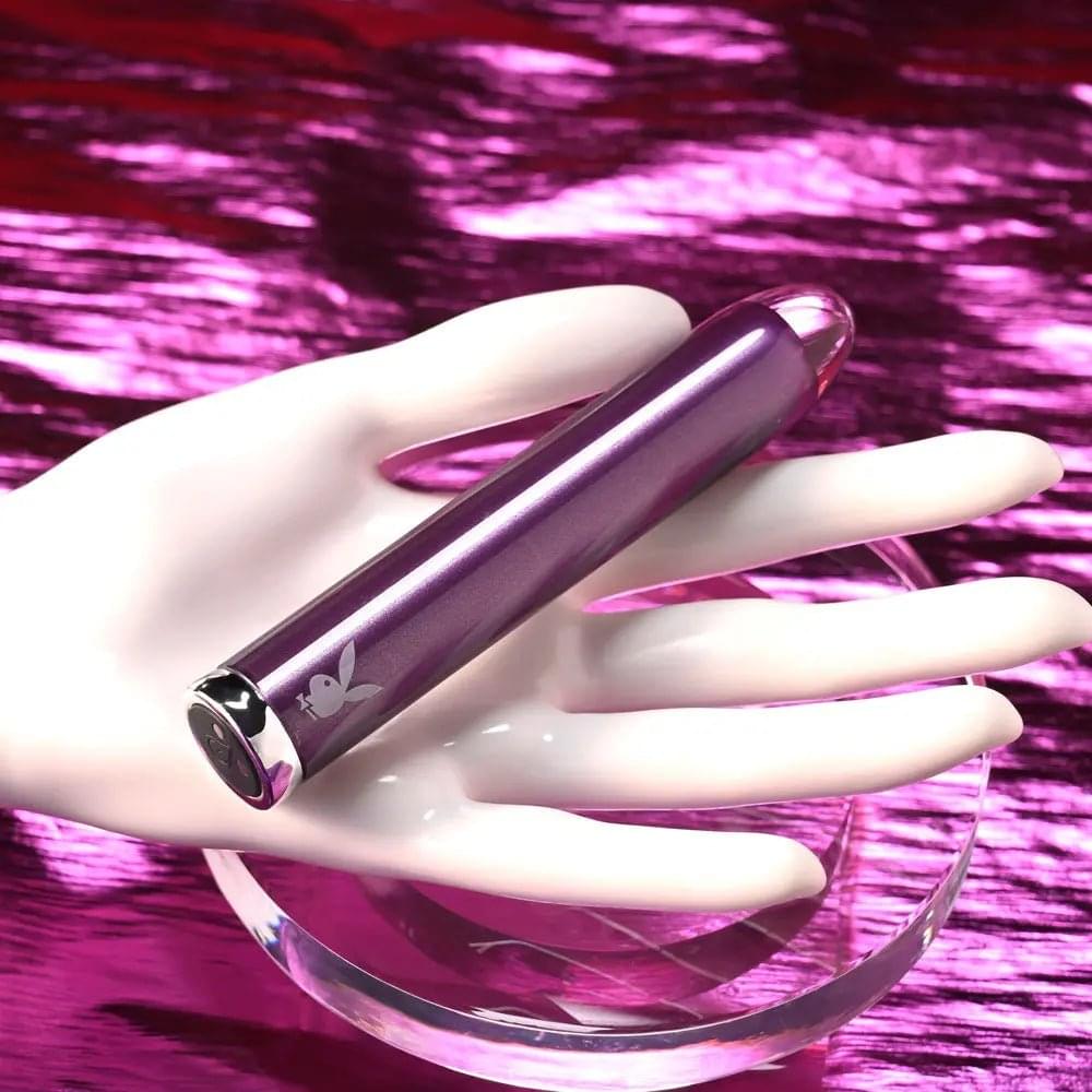 Playboy Pleasure AMETHYST -  12.4 cm USB Rechargeable Glass Tipped Mini Vibrator Playboy Pleasure Discreet Intimate Essentials.