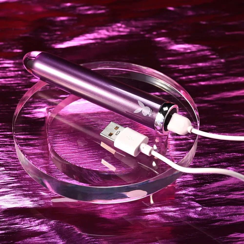 Playboy Pleasure AMETHYST -  12.4 cm USB Rechargeable Glass Tipped Mini Vibrator Playboy Pleasure Discreet Intimate Essentials.