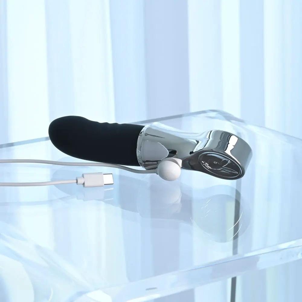 Playboy Pleasure BON VOYAGE - /Chrome 18.7 cm USB-C Rechargeable Tapping Vibrator Playboy Pleasure Discreet Intimate Essentials.