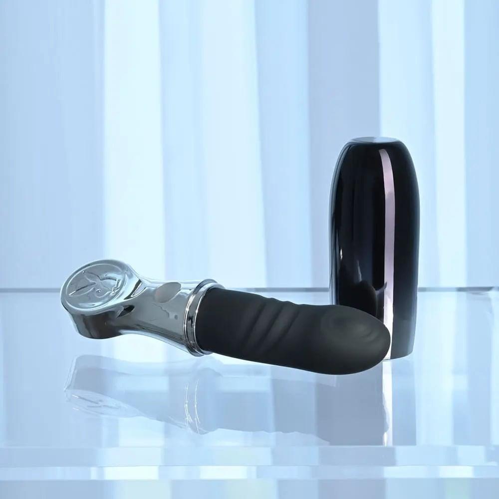Playboy Pleasure BON VOYAGE - /Chrome 18.7 cm USB-C Rechargeable Tapping Vibrator Playboy Pleasure Discreet Intimate Essentials.