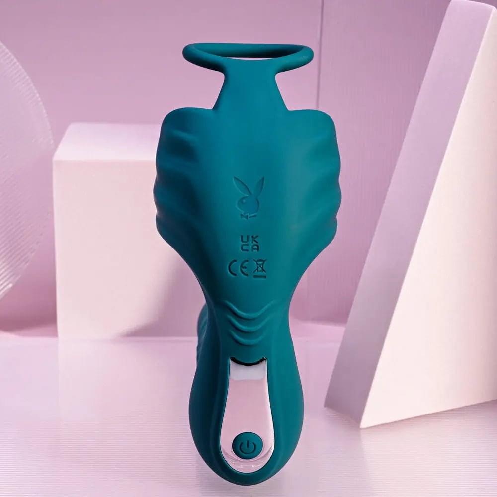 Playboy Pleasure BRING IT ON - Teal USB Rechargeable Thrusting Anal Plug with Cock Ring Playboy Pleasure Discreet Intimate Essentials.