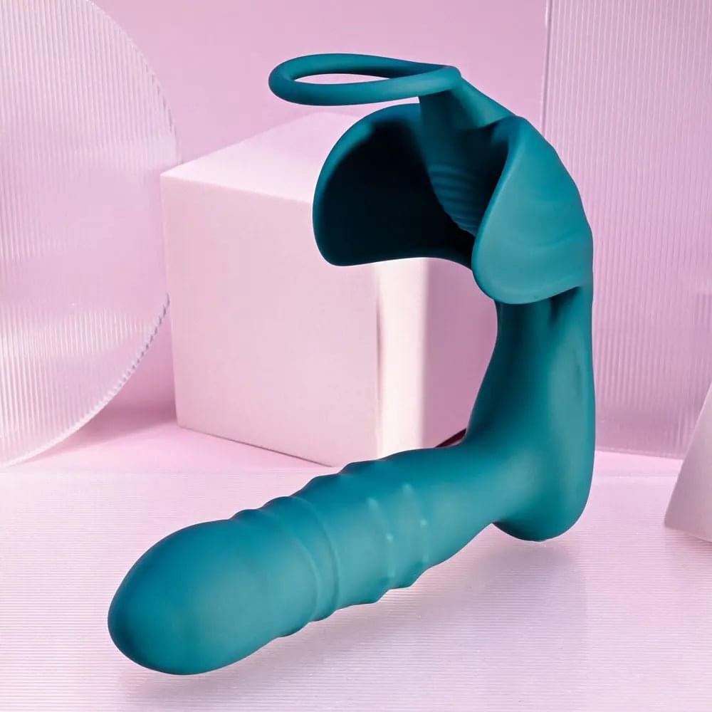 Playboy Pleasure BRING IT ON - Teal USB Rechargeable Thrusting Anal Plug with Cock Ring Playboy Pleasure Discreet Intimate Essentials.