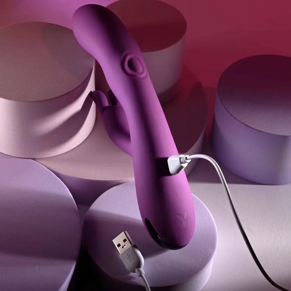 Playboy Pleasure BUSY BUNNY -  22.6 cm USB Rechargeable Rabbit Vibrator with Tapping Shaft Playboy Pleasure Discreet Intimate Essentials.
