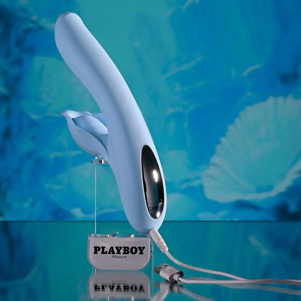 Playboy Pleasure IN BLOOM -  23.5 cm USB Rechargeable Thrusting Tapping & Heating Dual Vibrator Playboy Pleasure Discreet Intimate Essentials.