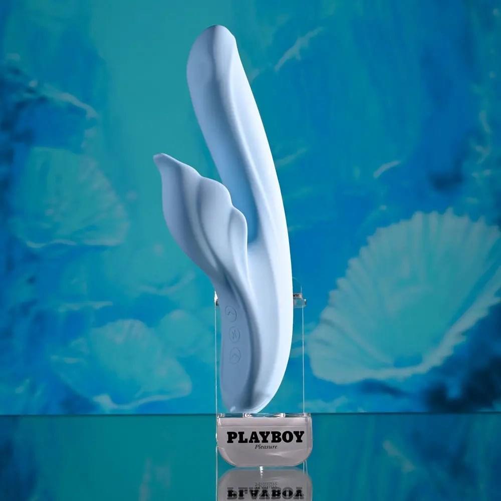 Playboy Pleasure IN BLOOM -  23.5 cm USB Rechargeable Thrusting Tapping & Heating Dual Vibrator Playboy Pleasure Discreet Intimate Essentials.