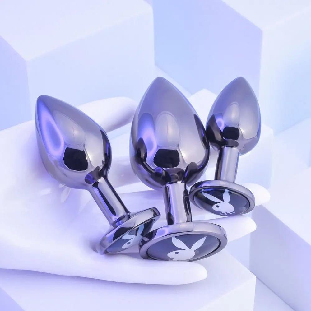Playboy Pleasure PLEASURE 3 WAYS - Metal Butt Plugs - Set of 3 Sizes Playboy Pleasure Discreet Intimate Essentials.