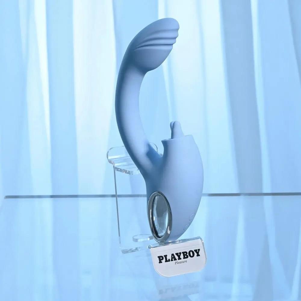 Playboy Pleasure SAPPHIRE SKY -  21.6 cm USB Rechargeable Vibrator with Double Tongue Stimulator Playboy Pleasure Discreet Intimate Essentials.