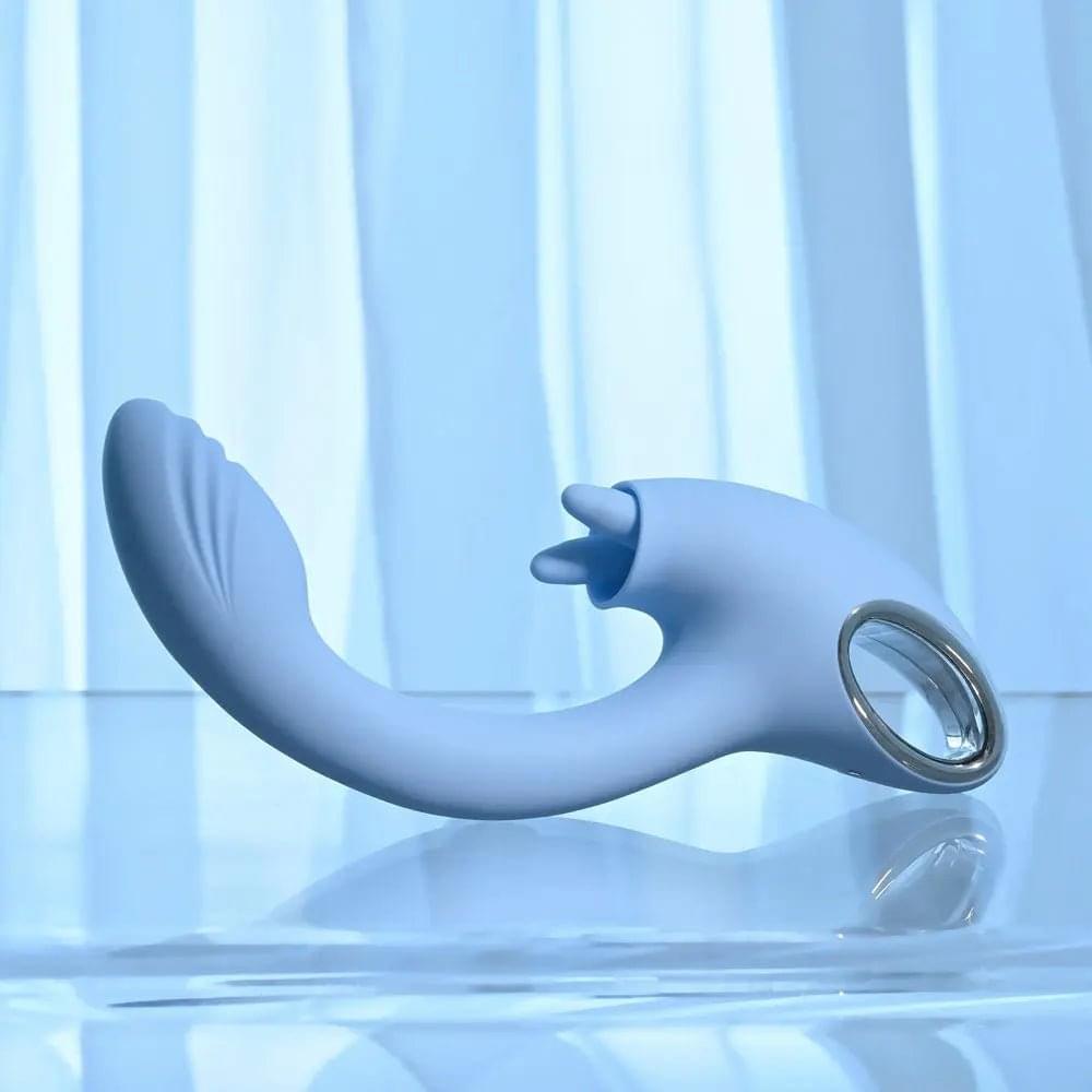 Playboy Pleasure SAPPHIRE SKY -  21.6 cm USB Rechargeable Vibrator with Double Tongue Stimulator Playboy Pleasure Discreet Intimate Essentials.
