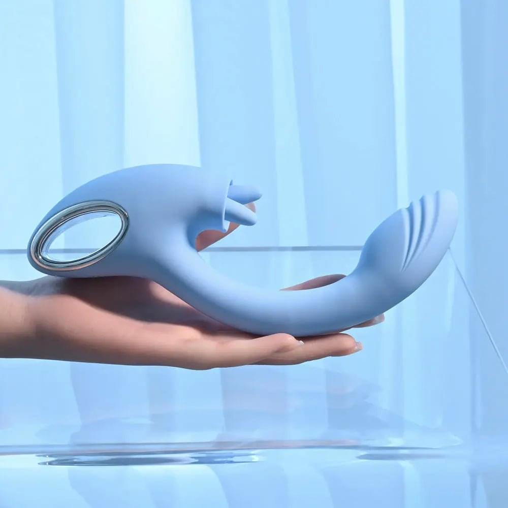 Playboy Pleasure SAPPHIRE SKY -  21.6 cm USB Rechargeable Vibrator with Double Tongue Stimulator Playboy Pleasure Discreet Intimate Essentials.