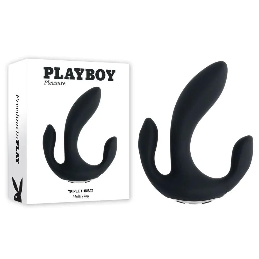 Playboy Pleasure TRIPLE THREAT -  USB Rechargeable Triple Probe Vibrator Playboy Pleasure Discreet Intimate Essentials.