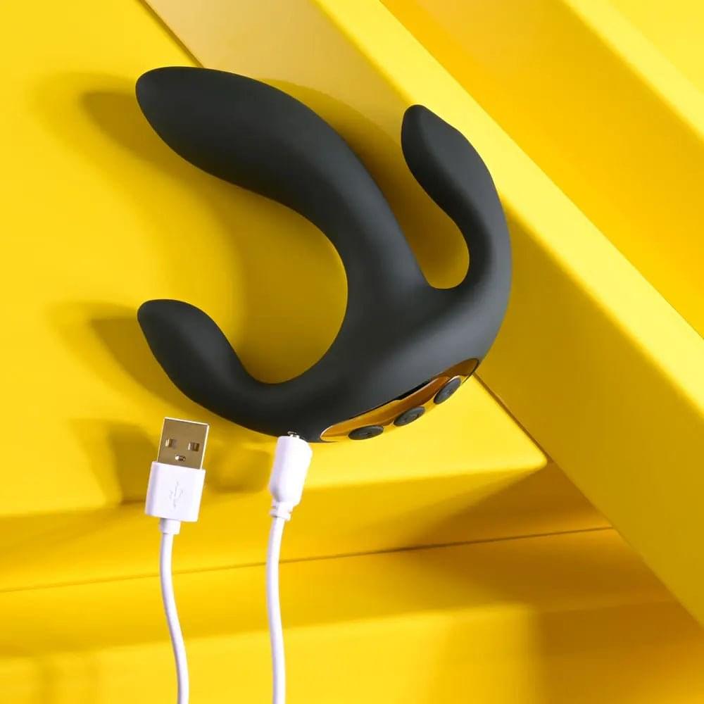 Playboy Pleasure TRIPLE THREAT -  USB Rechargeable Triple Probe Vibrator Playboy Pleasure Discreet Intimate Essentials.