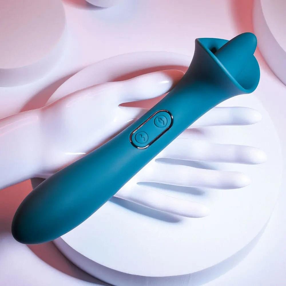 Playboy Pleasure TRUE INDULGENCE - Teal 21.3 cm USB Rechargeable Vibrator with Flicking Tip Playboy Pleasure Discreet Intimate Essentials.