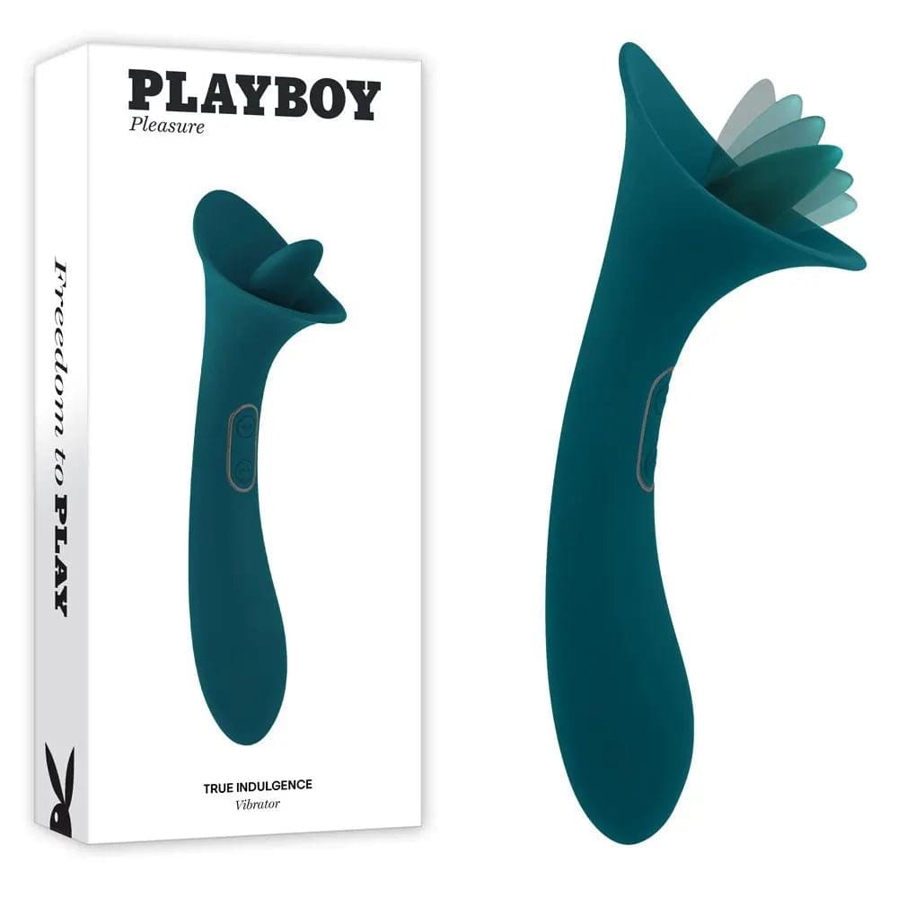 Playboy Pleasure TRUE INDULGENCE - Teal 21.3 cm USB Rechargeable Vibrator with Flicking Tip Playboy Pleasure Discreet Intimate Essentials.