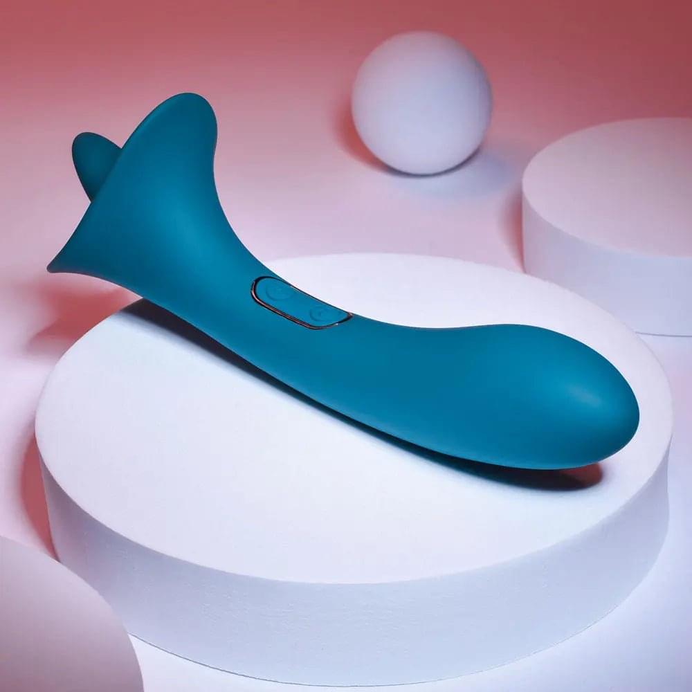 Playboy Pleasure TRUE INDULGENCE - Teal 21.3 cm USB Rechargeable Vibrator with Flicking Tip Playboy Pleasure Discreet Intimate Essentials.