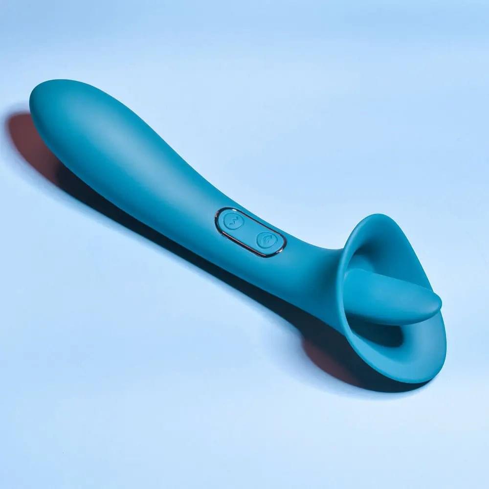 Playboy Pleasure TRUE INDULGENCE - Teal 21.3 cm USB Rechargeable Vibrator with Flicking Tip Playboy Pleasure Discreet Intimate Essentials.