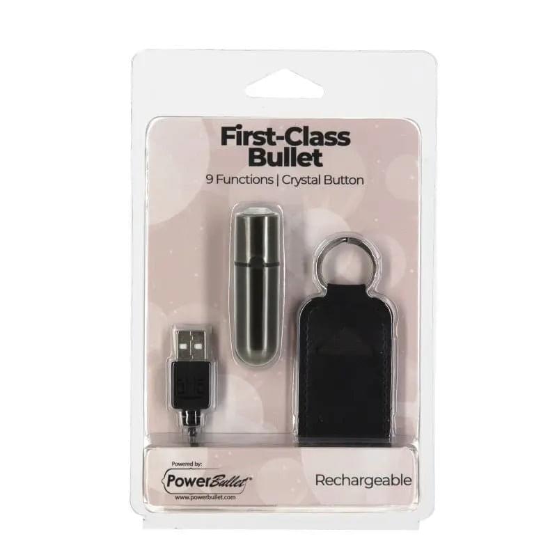 Power Bullet First Class 6cm Rechargeable w Crystal Gun Metal PowerBullet Discreet Intimate Essentials.