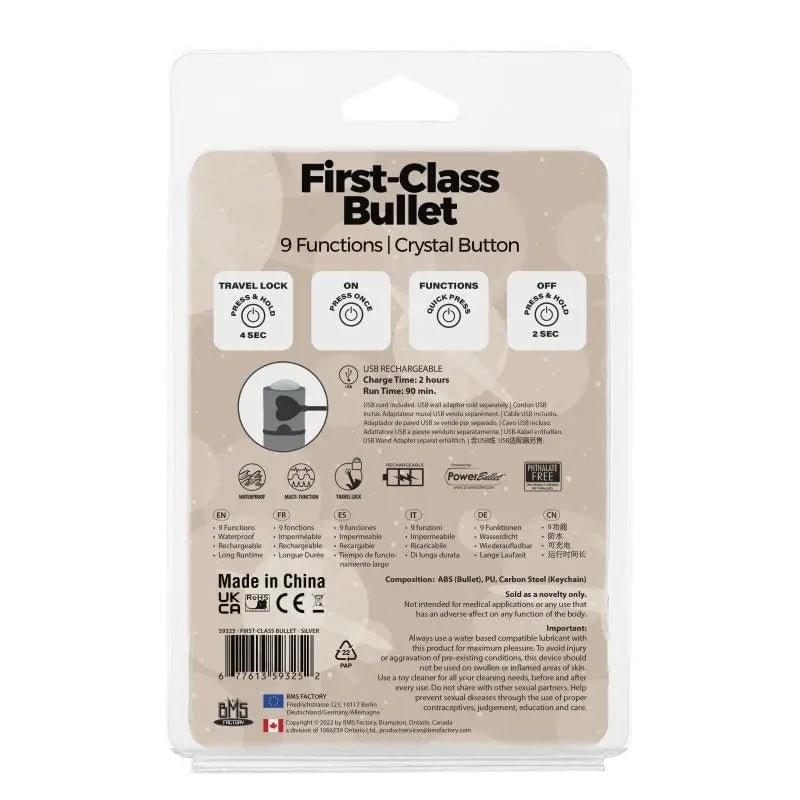 Power Bullet First Class 6cm Rechargeable w Crystal Silver PowerBullet Discreet Intimate Essentials.