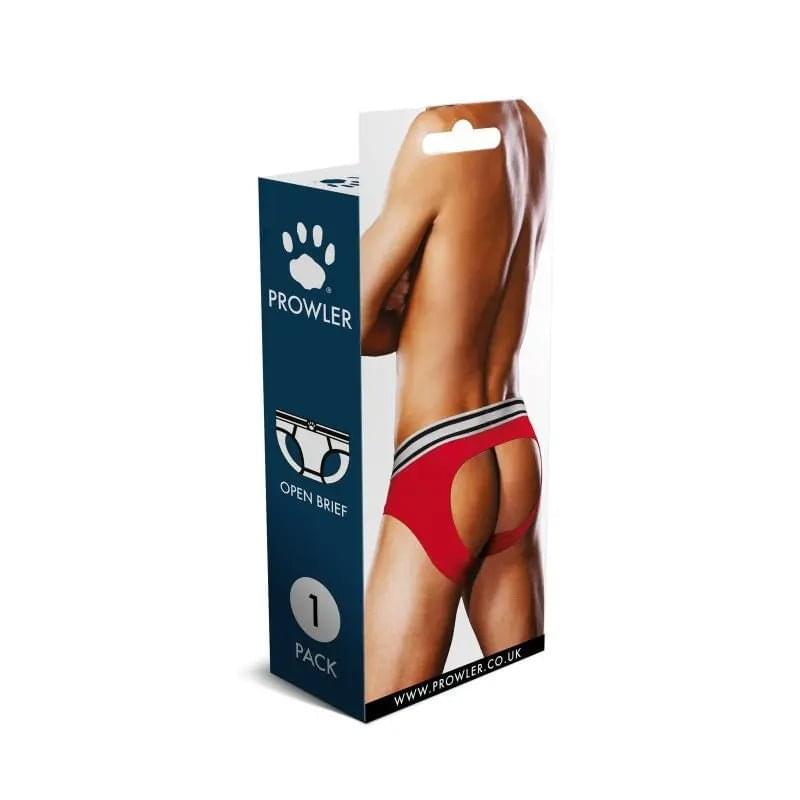Prowler Open Back Brief Red/White Prowler Discreet Intimate Essentials.
